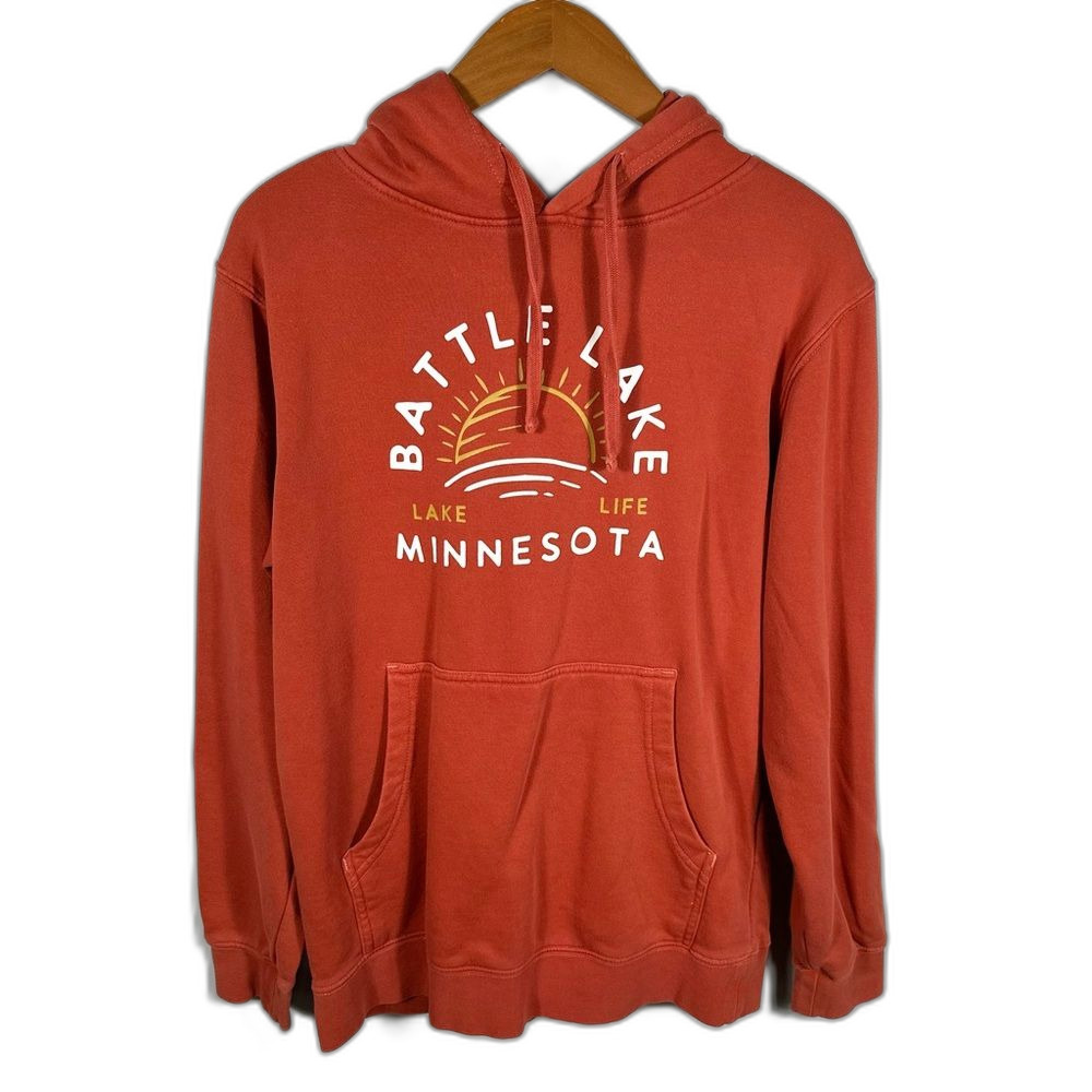 Independent Trading Company Battle Lake Life Minnesota Orange Hoodie Size Small